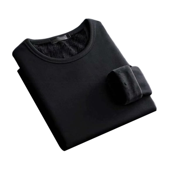 comerut Men Thermal Underwear Top Autumn Winter Plush Lined Warm Thick O Neck Stretch Regular Fit Long Sleeves Male Base Tee Shirt