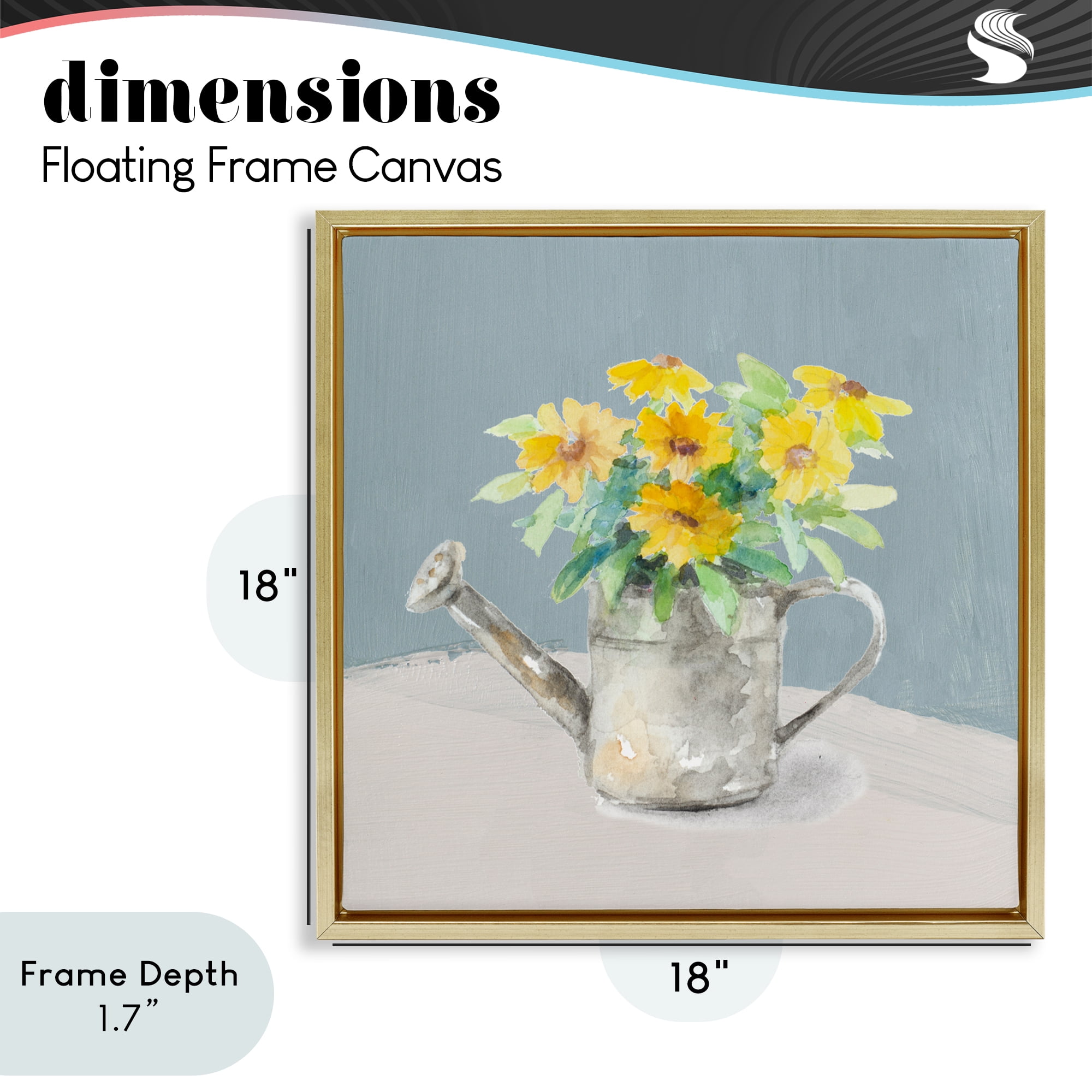 Stupell Industries Daisies in Watering Can Gold Framed Floater Canvas Wall Art, design by Lanie Loreth
