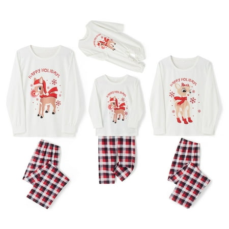 

wsevypo Family Matching Children Adult Christmas Reindeer Printed Pajamas Pjs Set Sleepwears for Adults Kids