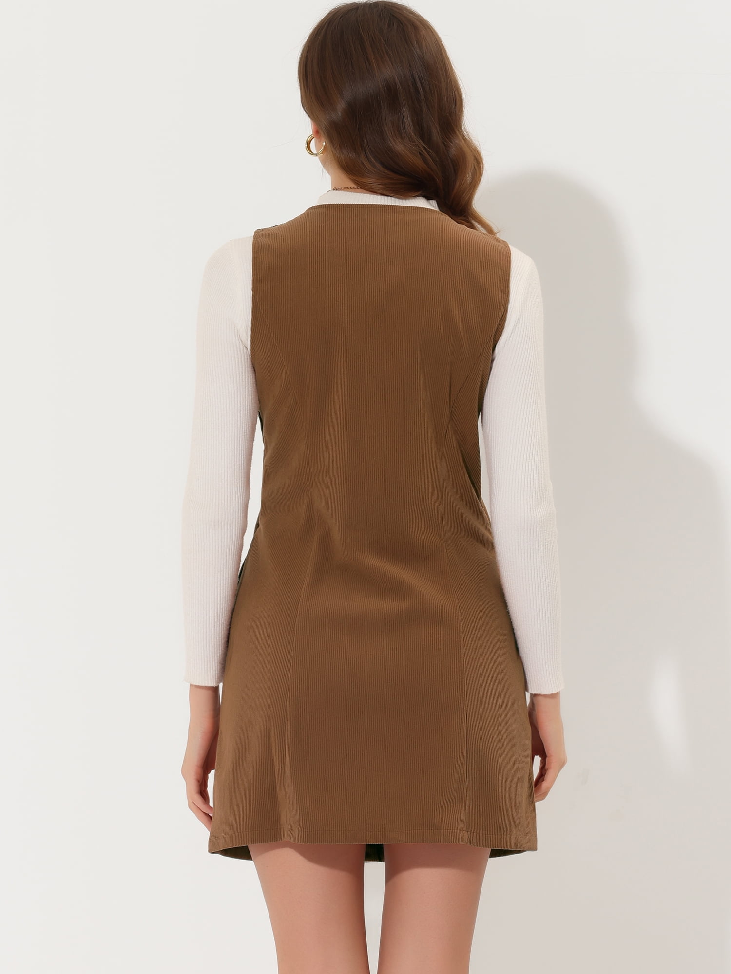DARING DIVA Women's Corduroy Button Down Pinafore Overall Dress XS Brown