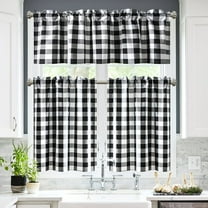 XWZO Room Darkening Window Curtain Panels Set of 3, Plaid Tier and Valance Semi Curtains for Bedroom/Kitchen/Cafe/Small Window, Black, 60W x 18L (1 Panel)   29W x 36L (2 Panels)