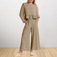 thumbnail image 1 of Pantalones Conjuntos de salón de otoño para mujer Traje casual de 2 piezas con dobladillo con volantes Traje diario de pierna ancha Kuymtek Caqui L para Mujer, 1 of 6
