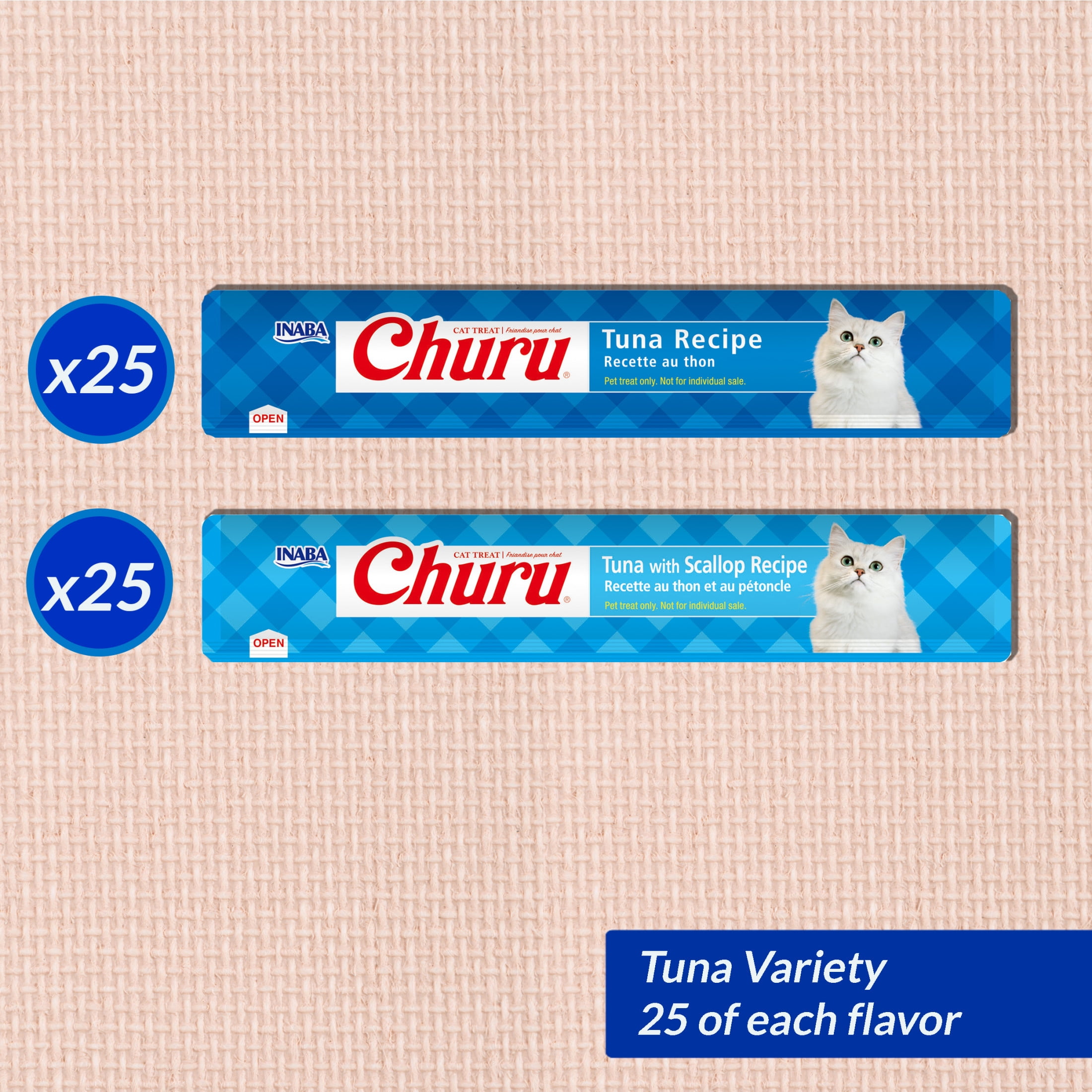 (3 pack) INABA Churu Lickable Cat Treats, Grain‑Free Creamy Purée, Tuna Variety, 0.5 oz Tubes, 50‑Count Jar