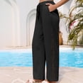 thumbnail image 2 of ManxiVoo Women's Crochet Panel Linen Pants – Elastic Waist High Waisted Wide Leg Casual Summer Beach Trousers, 2 of 8