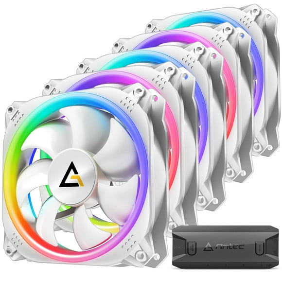 Antec RGB Case Fans, 120mm RGB Fan, 5V-3PIN Addressable RGB Fans 120mm, Motherboard SYNC with 5V-3PIN, 120mm Fan 5 Packs with Controller, Prizm White Series RGB Fans