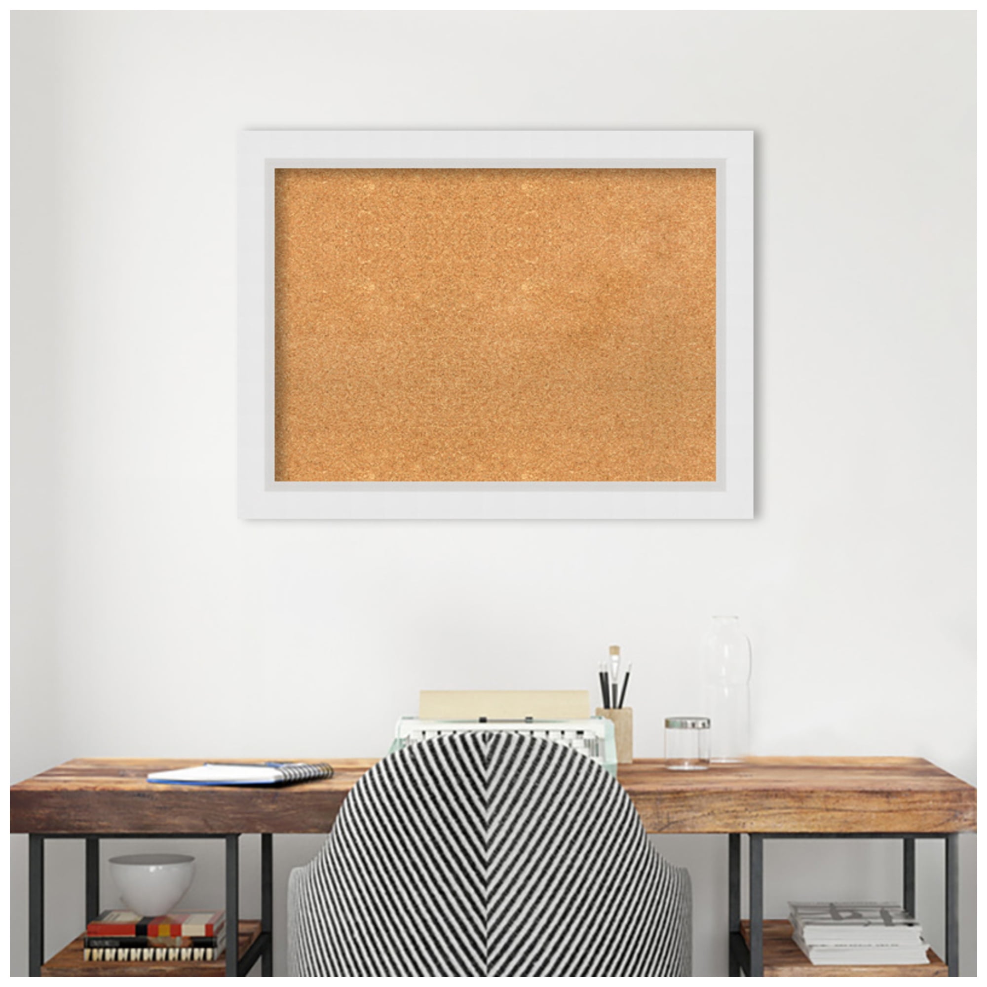 Amanti Art Natural Cork Board Wood Framed Blanco White Bulletin Board 32 in. x 24 in.