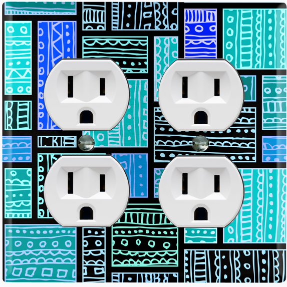 Metal Light Switch Plate Cover Safari African Tribal Art Pattern Teal SFR004