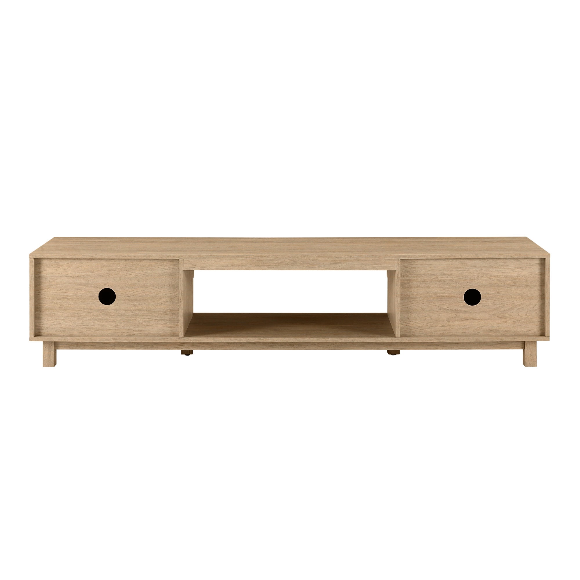 Walker Edison Mid-Century Modern Reeded 2-Door TV Stand for TVs up to 80”, Coastal Oak