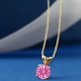 thumbnail image 2 of Gem Stone King 18K Yellow Gold Plated Silver Pink Zirconia Pendant Necklace for Women (0.84 Cttw, Gemstone Birthstone, Round 6MM, With 18 inch Silver Chain), 2 of 5
