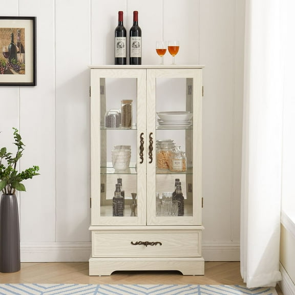 WGYPRIME 4-Shelf Glass Display Cabinets with Lighted, Freestanding Curio Cabinets with  Adjustable Shelves & 2 Door, Floor Standing Display Cage for Bedroom Living Room White