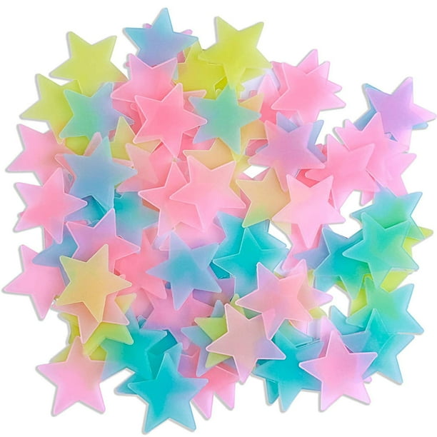 Color fluorescente, 100 unidades en pegatinas, calcomanías luminosas, luna con brillo oscuro, pegatinas para pared