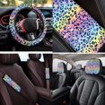 thumbnail image 4 of Uorisanigo Colorful Leopard Print 14 Pieces Automotive Seat Cover Car Headrest Cover and Steering Wheel Cover Armrest Cover Car Auto Seat Belt Cover Comfortable Elastic Fit for Cars SUVs, 4 of 6