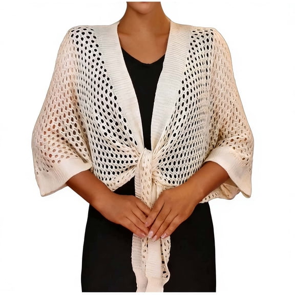 SwiftWear Womens Summer Crochet Cardigan Lightweight Open Front 3/4 Sleeve Kimono Boho Knit Cover Up for Casual Beach