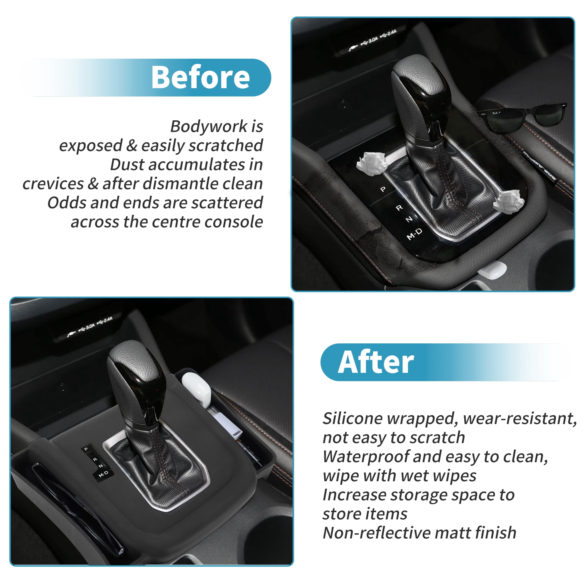 Unique Bargains Center Console Gear Shift Panel Trim Cover for for Subaru Forester 2025 Seat Side Seam Gap Storage Silica Gel Pad Unti-Scratching Cover Shift Knob Cover with 2 Slot Protection