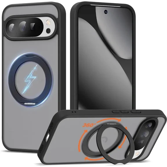 Compatible with Google Pixel 9 Pro XL/Pixel 10 Pro XL Case with 360° Magnetic Ring Stand [Compatible with Mag-Safe] Shockproof Translucent Phone Case 6.8" for Women Men