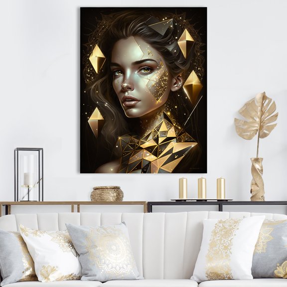 DESIGN ART Designart "Gold Crystal Female Portrait Iv" Modern Woman Wall Art Prints 24 in. wide x 32 in. high