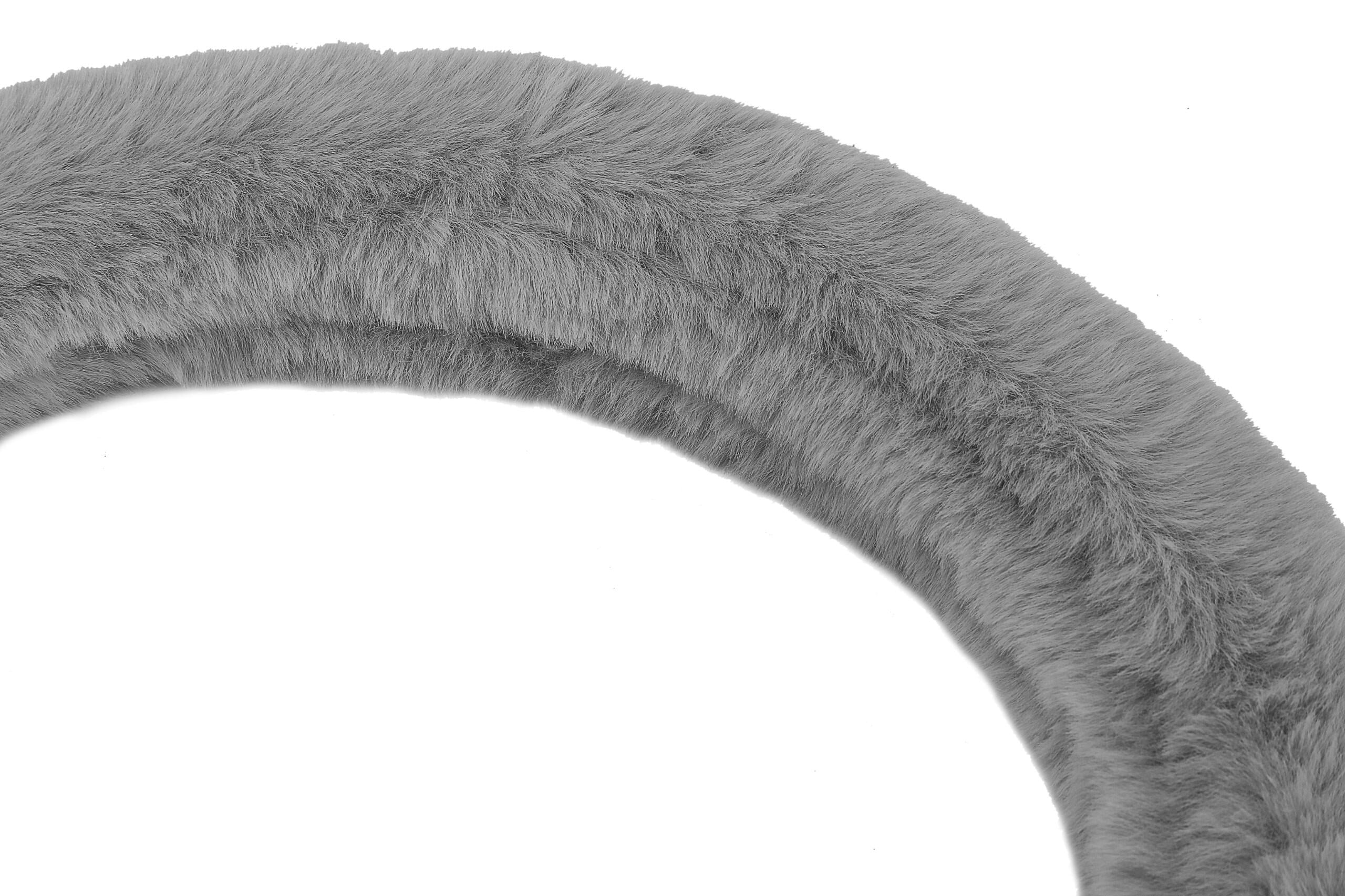 Emerald Universal 14.6"-15.4" Plush Steering Wheel Cover, Soft Faux Fur - Grey