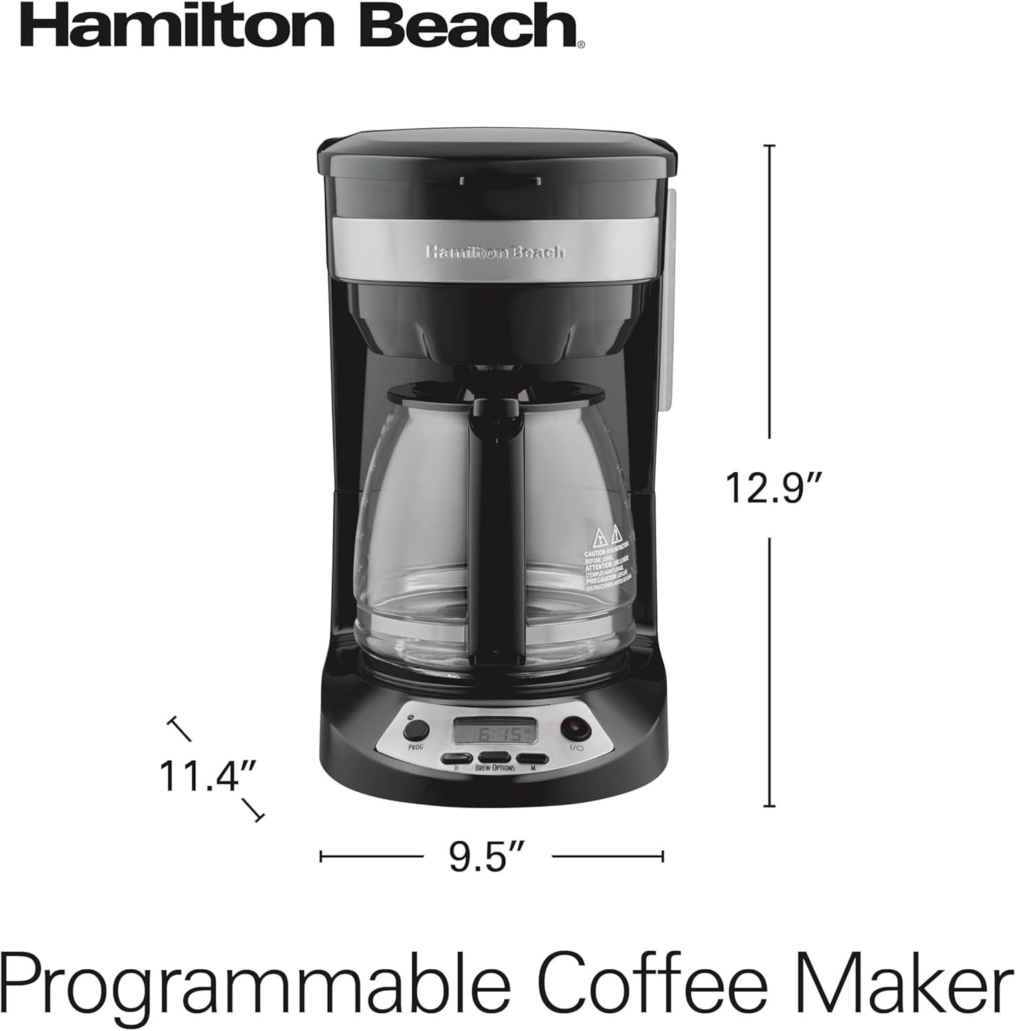 Restored Hamilton Beach 12 Cup Programmable Drip Coffee Maker, Brew Options, Glass Carafe (46299), Black with Stainless Accents (Refurbished)
