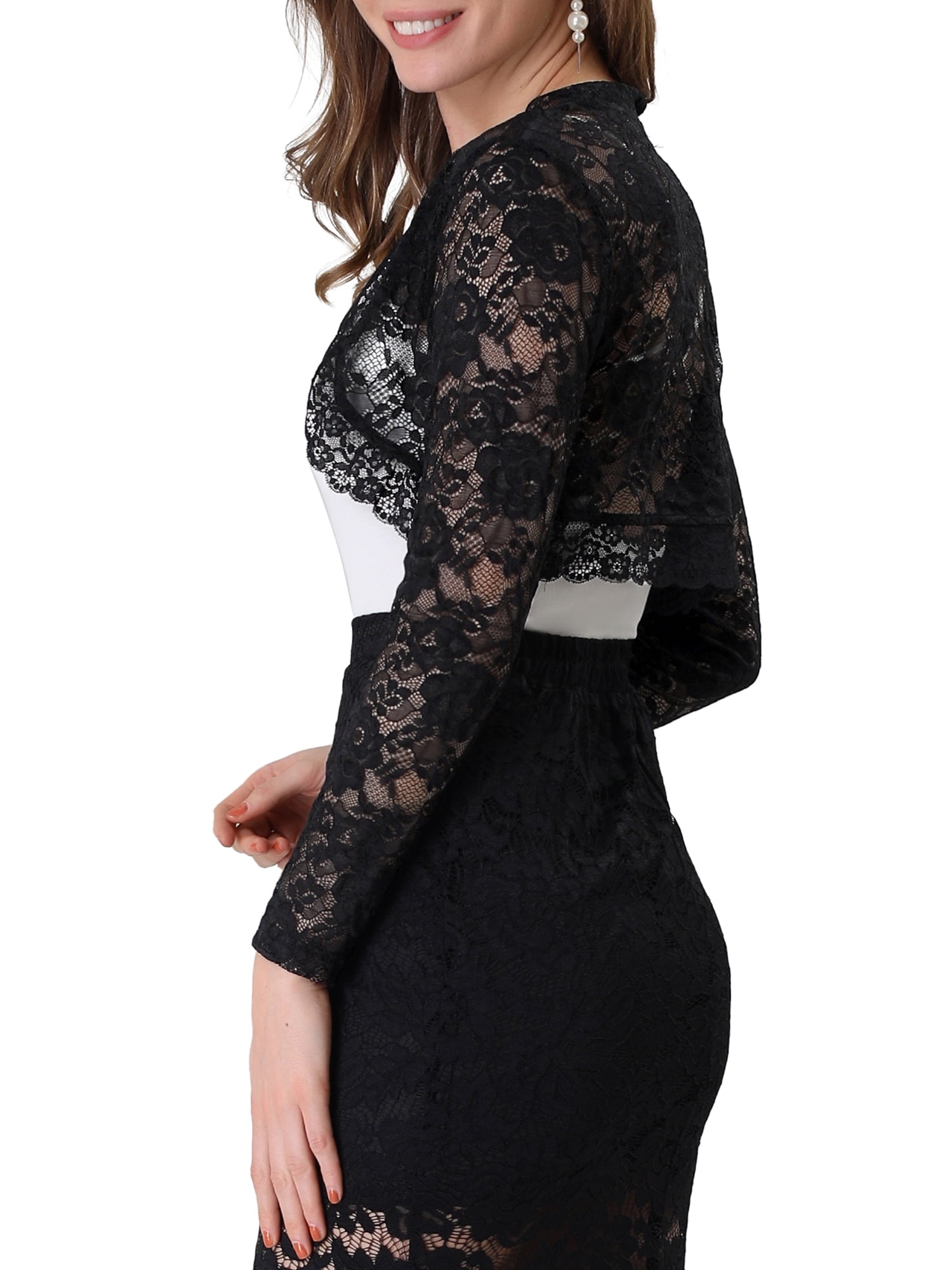 DARING DIVA Women's Lace Bolero Shrugs Sheer Crop Cardigan S Black