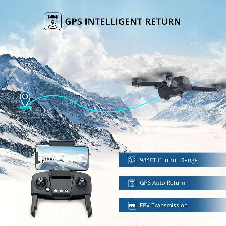 Holy Stone Drone HS175D with 4K Camera for Adults and Beginners, Foldable  GPS Drone with Auto Return Home, Follow Me Mode, 2 Batteries Double the  Flight Time, Black 