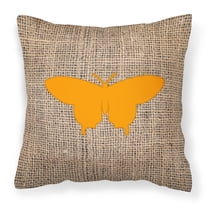 Carolines Treasures BB1042-BL-OR-PW1818 Butterfly Burlap and Orange   Canvas Fabric Decorative Pillow BB1042 18H x18W