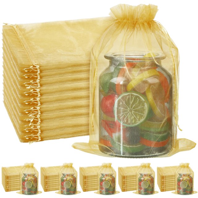 Bolsas de regalo Windyun, 100 unidades, grandes, de organza dorada, 20 x 30 cm