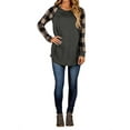 thumbnail image 2 of Women Round Neck Long Sleeve Splicing Plaid Top, 2 of 4