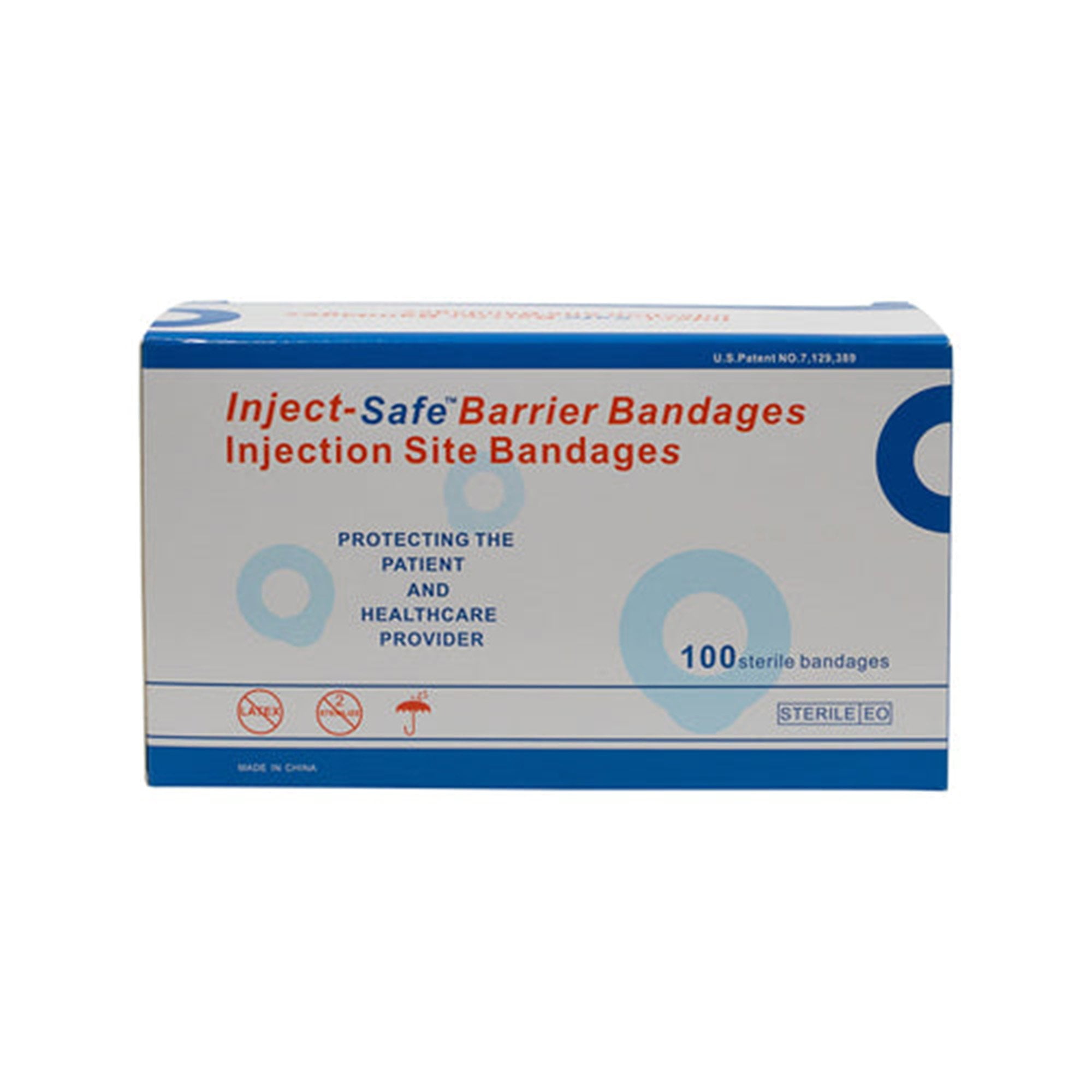Inject-Safe Sterile White Round Injection Barrier Strip Bandages, 1.375 inches, 100 Count, 1 Pack