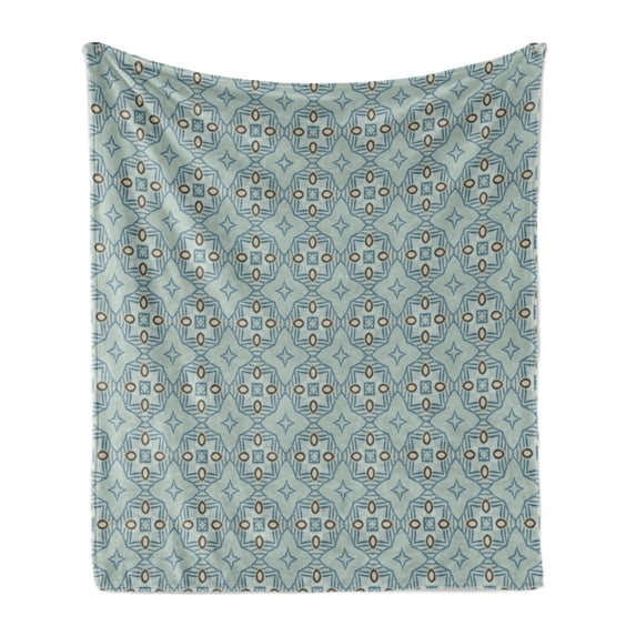 Retro Soft Flannel Fleece Throw Blanket, Hand-drawn Style Abstract Tile Pattern with Repeating Motifs Mosaic Lattice Design, Cozy Plush for Indoor and Outdoor Use, 60" x 80", Multicolor, by Ambesonne