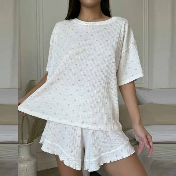 Censtreet Cotton Pajamas for Women Set 2 Piece short Sleeve Pjs Shorts Set Lounge Sets Sleepwear