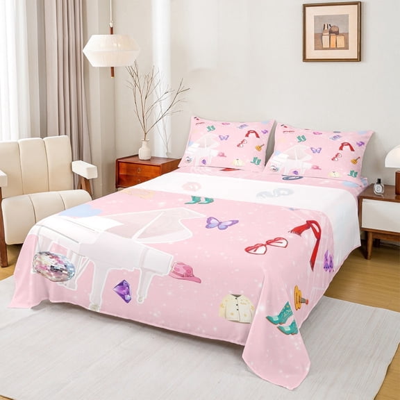 Erosebridal Girls Boots Scarf Twin Sheet Sets,Music Instrument Piano Bedding Twin Size,Pink Galaxy Starry Sky Bed Sheets Set Twin Size,Super Cozy Room Decoration,3pcs
