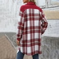 thumbnail image 6 of Women's Plaid Jacket Red Long Sleeve Cardigan Winter Mid Length Woolen Brushed L, 6 of 9