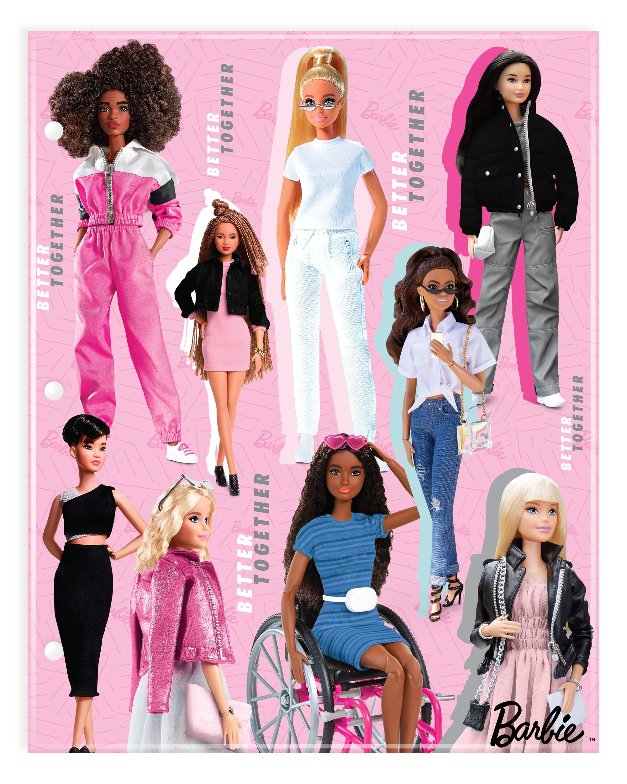 (2 pack) Barbie 2-Pocket Paper Folder, 3-Hole Punch, 9.25"W x 11.75"H, Multi-Color