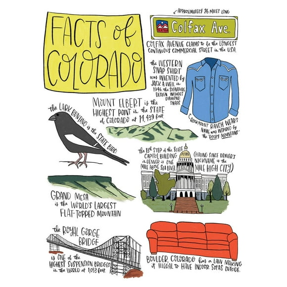 Allport Editions Torchon de Cuisine Colorado State Facts - Torchon de Cuisine 100 % Coton