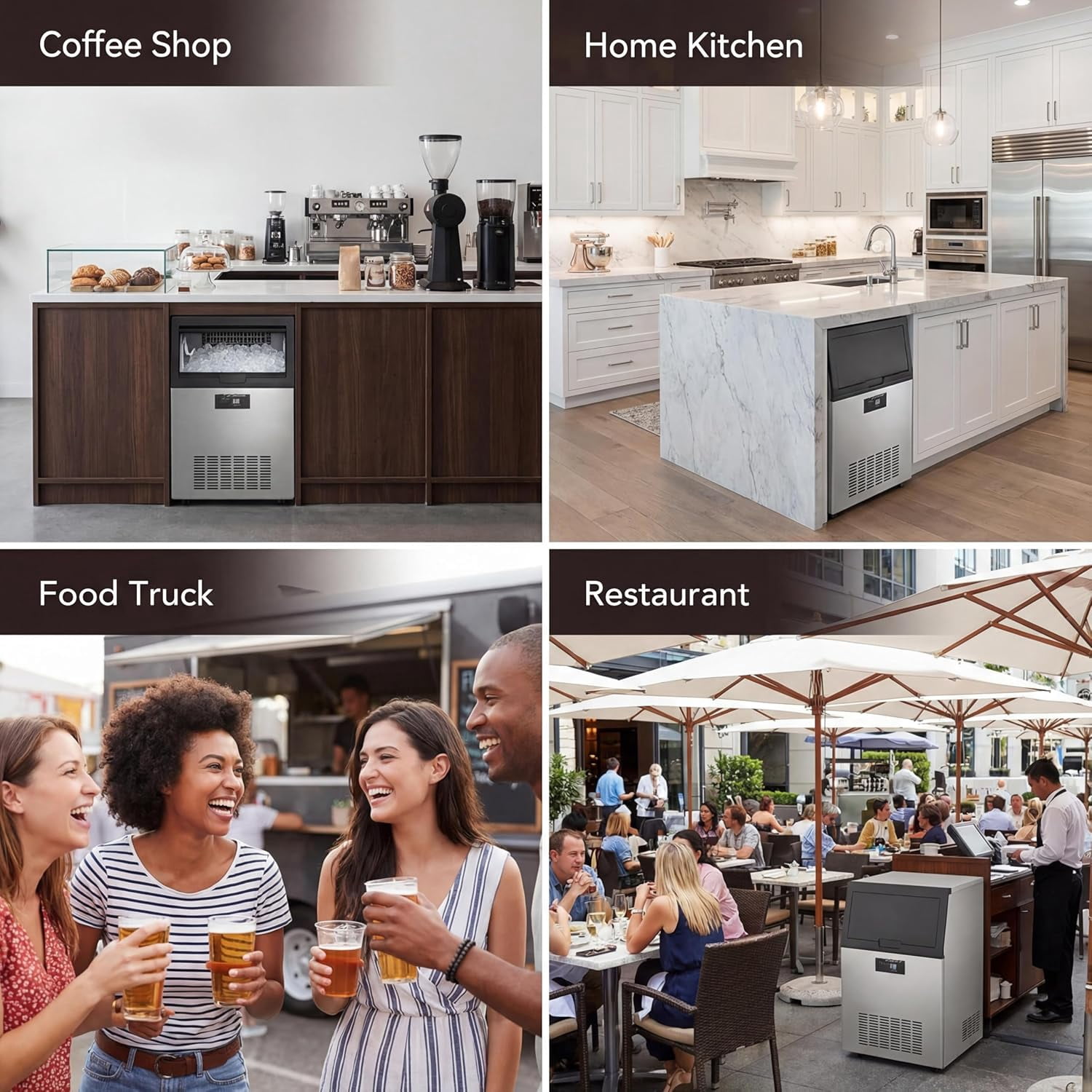Commercial Ice Maker Machine, 80Lbs/24H Produce & 33Lbs Storage, Built-in Undercounter Ice Machine with 6 Adjustable Sizes, Quiet Stainless Steel Ice Maker for Home/Bar/Restaurant
