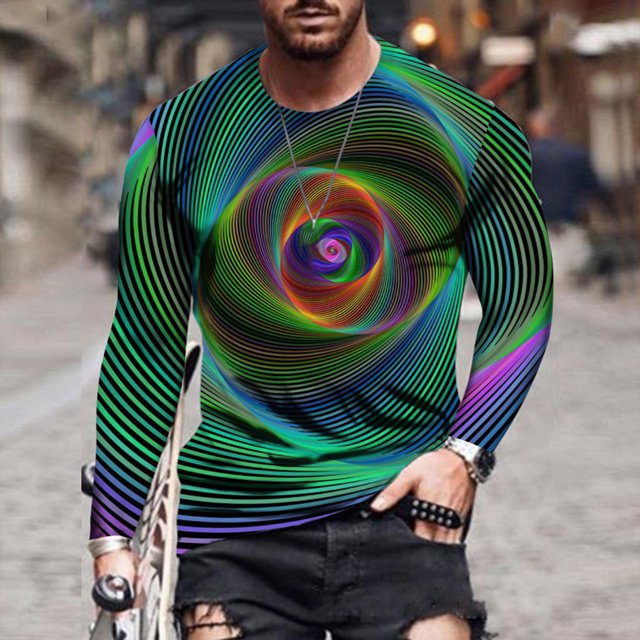 Waiimak Men'S Unifashion Daily T Shirt Fashion Gradient Color Vertigo Graphic Prints Geometry Print Long Sleeve Tops