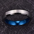 thumbnail image 2 of 4mm Silver Blue Tungsten Rings for Men Matte Finish Two-Tone Wedding Band with Beveled Edges, 2 of 6