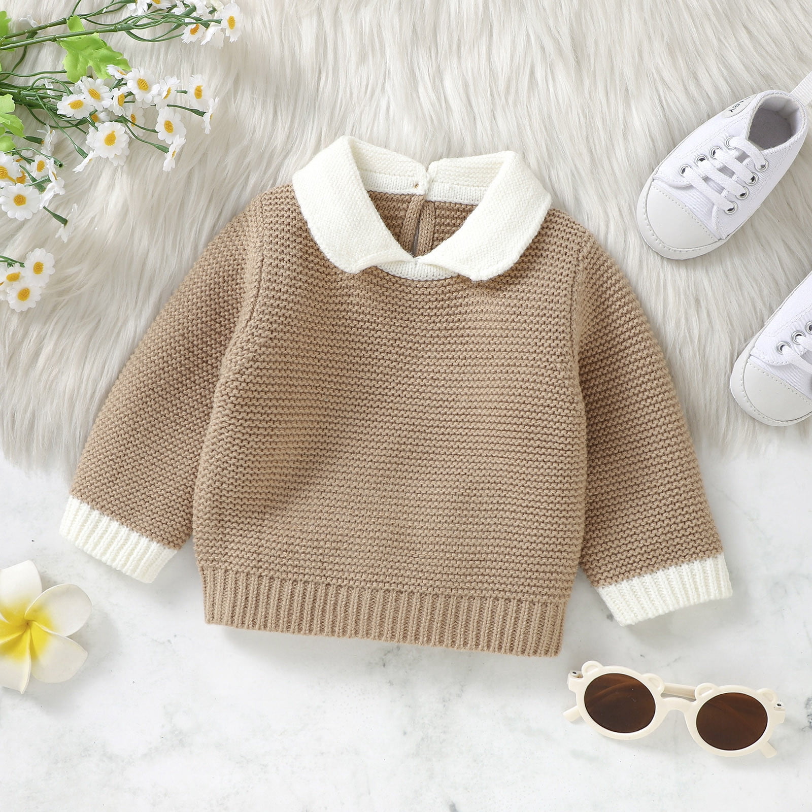 XFHLMJFF Sweatshirt for Boys Girls Cute Toddler Baby Knit Turn Down Collar Long Sleeve Pullover Fall Winter Outfit
