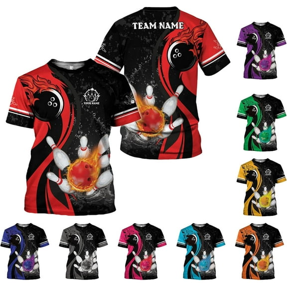 Personalized Bowling Shirt Custom Name Bowling Jersey Shirts Gift for Women & Men Womens Polo Team 3D Unisex Short Sleeve (Red, S)