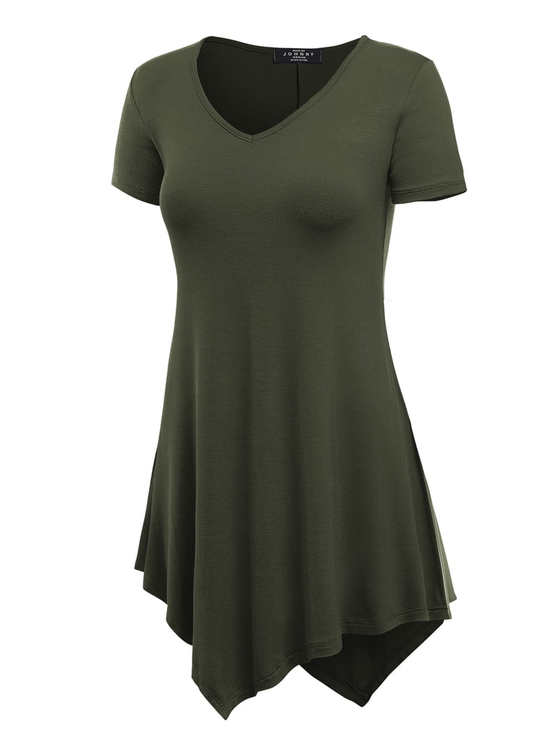 Made by Johnny Women's V-Neck Asymmetrical Tunic Top S OLIVE