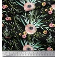 thumbnail image 2 of Soimoi Black Cotton Duck Fabric Leaves & Ranunculus Floral Printed Fabric 1 Yard 42 Inch Wide, 2 of 3