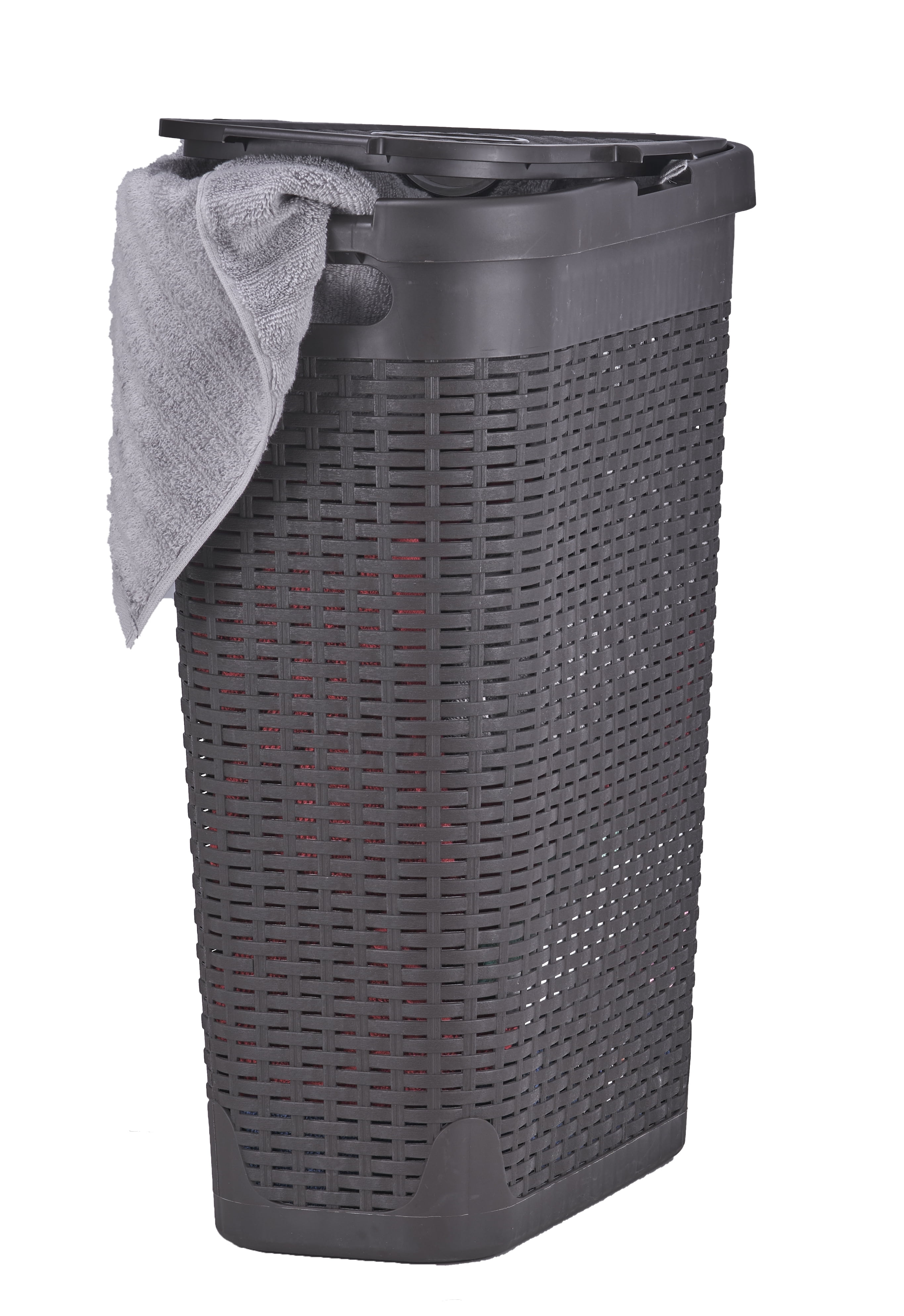 Laundry Hamper With Lid 1.15 Bushel Slim and Tall Wicker Style Brown