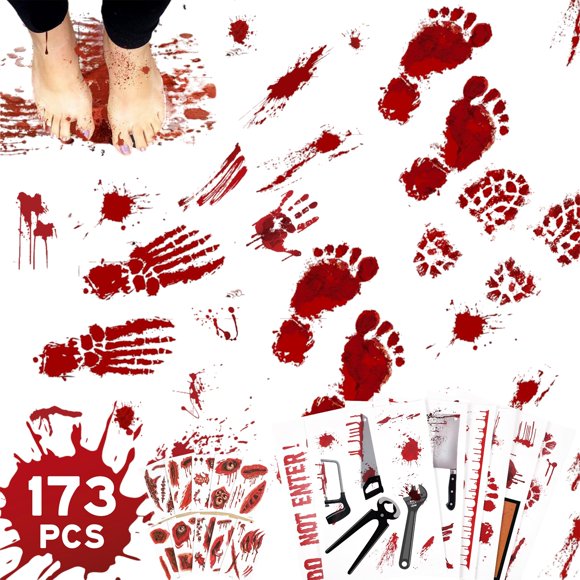 Calcomanías de suelo con huellas de sangre para Halloween y tatuajes, 173 unidades