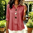 thumbnail image 3 of HappyYEE Women's Plaid Long Sleeve Shirt - Plus Size Lapel Collar Button Front Blouses - Loose Fits Breathable Casual Tops L, 3 of 5