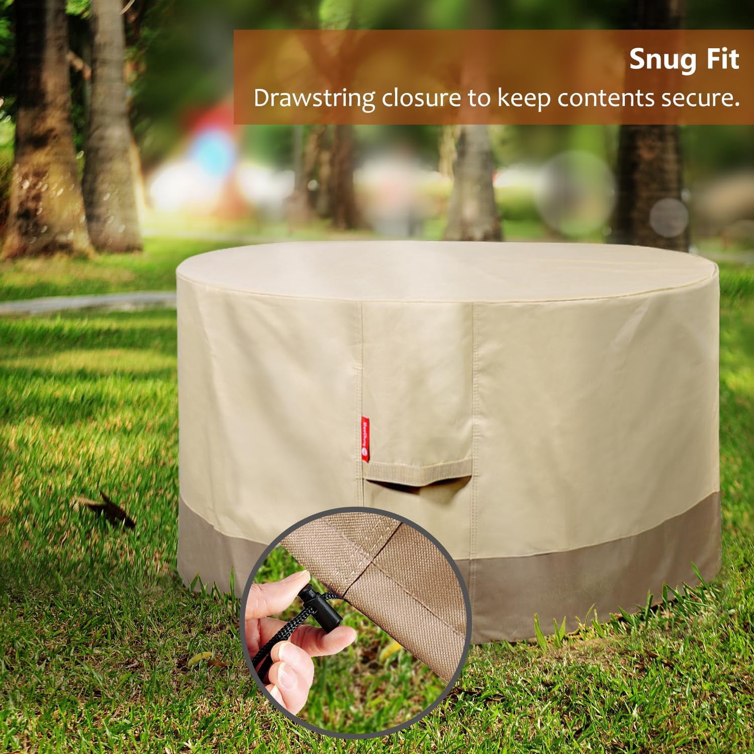 Fire Pit Cover Round 44" D x 24" H Waterproof 600D Heavy Duty Patio Gas Fire Pit Cover,Large Shelter Fits 40-44 Inch Outdoor Firepit Table Beige