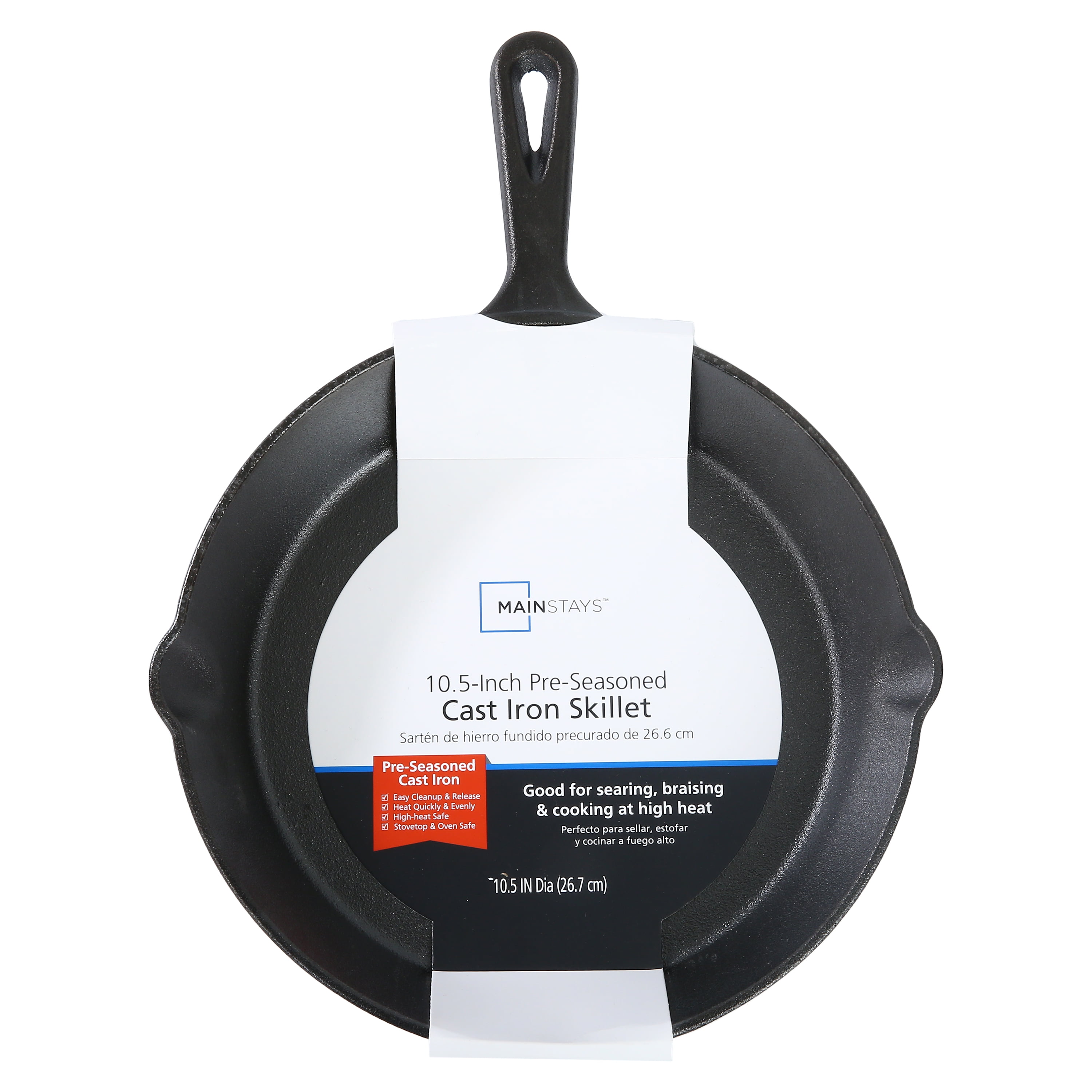 Mainstays 10.5" Round Non-Stick Pre-Seasoned Cast Iron Skillet Black