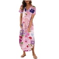 thumbnail image 1 of Vestido de Manga Corta para las Mujeres, Vestido Casual de Cuello en V de Bolsillo de Impresión de Moda Sexy Hecho de Poliéster Ligero para el Verano, Vestido de Verano para las Mujeres, 1 of 5