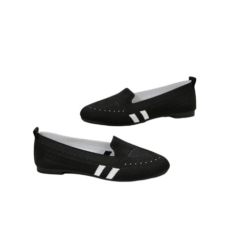 

Sanviglor Ladies Loafers Comfort Casual Shoes Mesh Flats Walking Lightweight Stylish Flat Shoe Striped Slip-ons Black 5