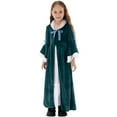 thumbnail image 4 of BRGZLK Medieval Princess Costume Solid Color Long Sleeve Round Neck Gown French Retro Long Skirt Flower Girl Dress Robe Gown Green 11-12 Years, 4 of 5