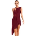 thumbnail image 5 of iiniim Women Lyrical Dance Dress One Shoulder Split Asymmetrical Modern Contemporary Ballroom Latin Dancewear Burgundy XL, 5 of 7
